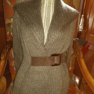 Shawl Collar cardigan with leather toggle closure